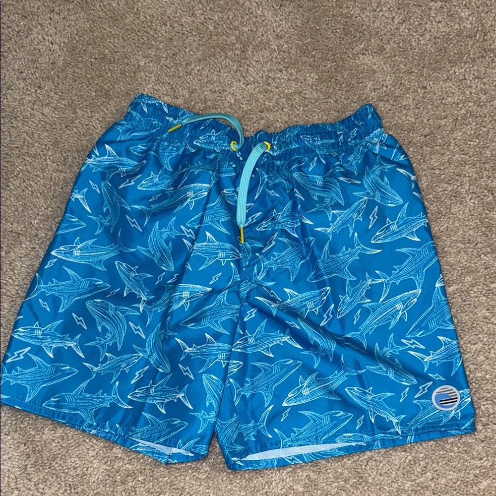 Blue Shark Print Swim Shorts for Kids